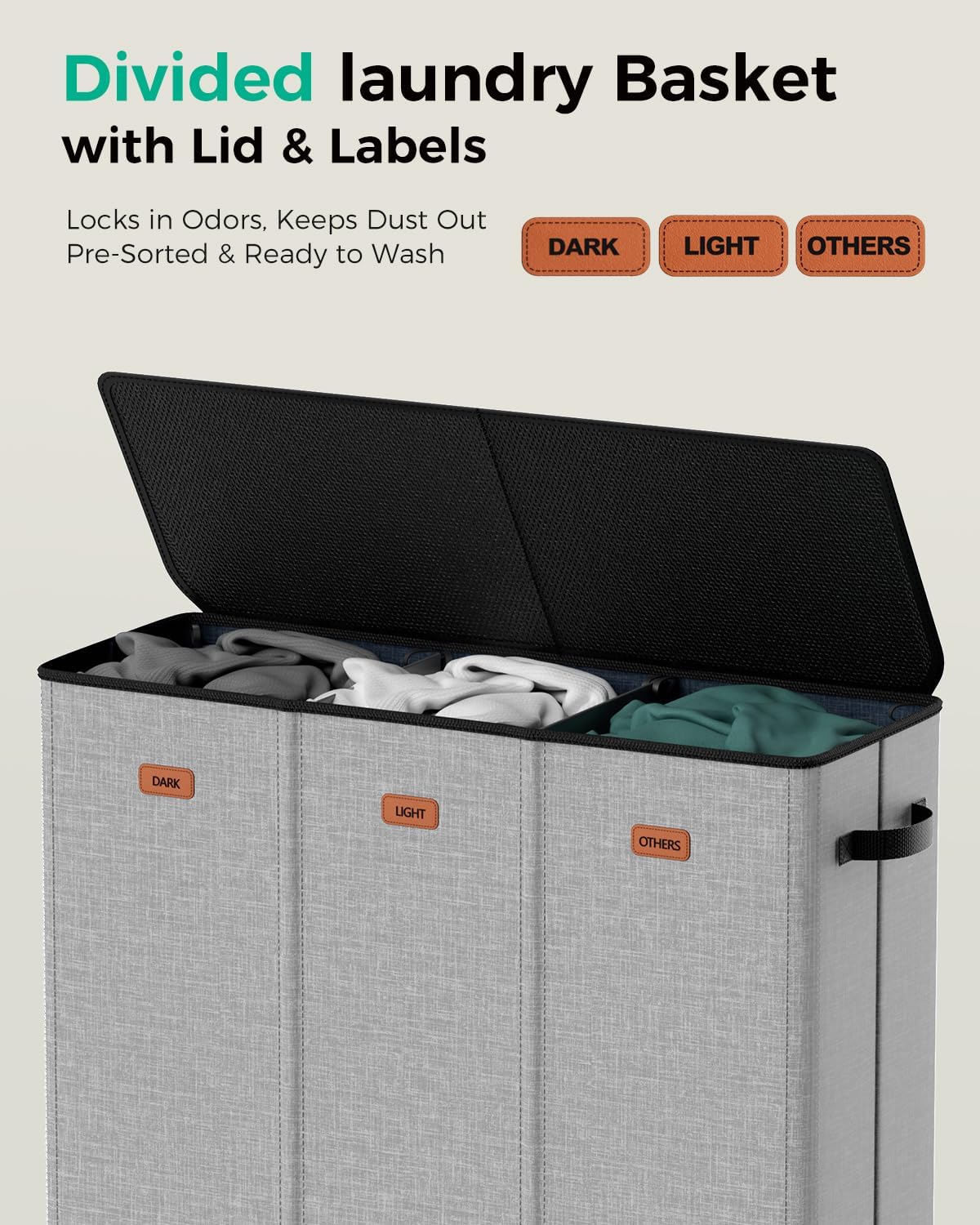 150L Double Laundry Hamper with Lid – 2-Section Clothes Hamper with Removable Bag for Bathroom, Bedroom, Laundry Room & Dorm