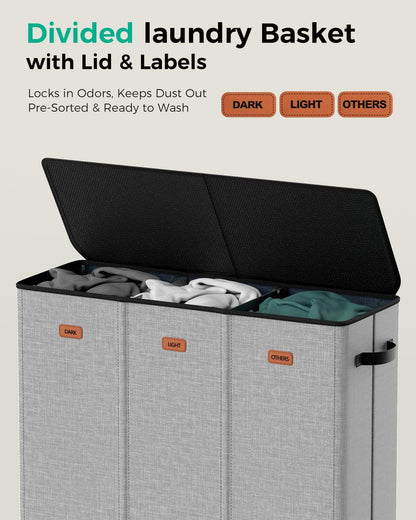 150L Double Laundry Hamper with Lid – 2-Section Clothes Hamper with Removable Bag for Bathroom, Bedroom, Laundry Room & Dorm