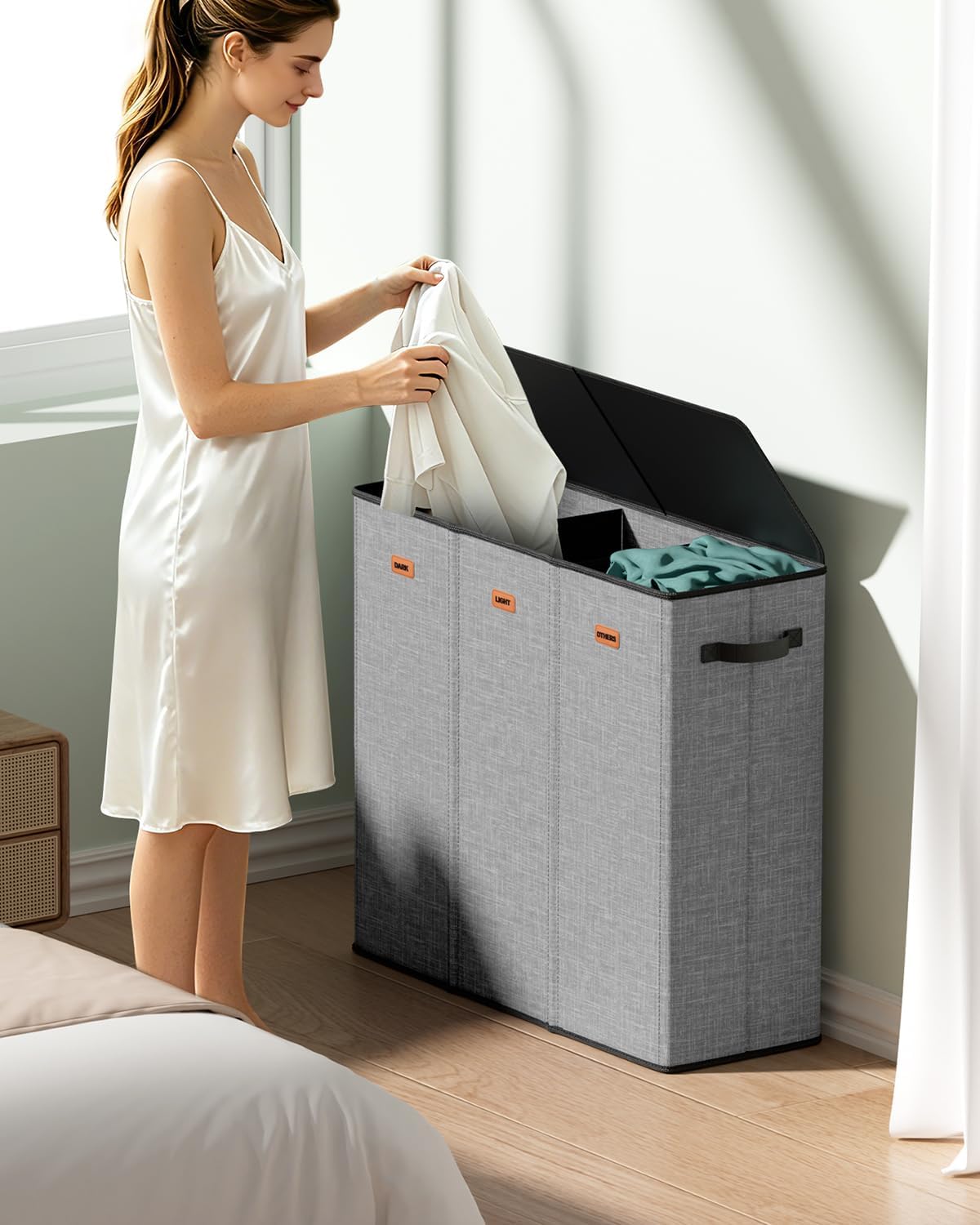 150L Double Laundry Hamper with Lid – 2-Section Clothes Hamper with Removable Bag for Bathroom, Bedroom, Laundry Room & Dorm