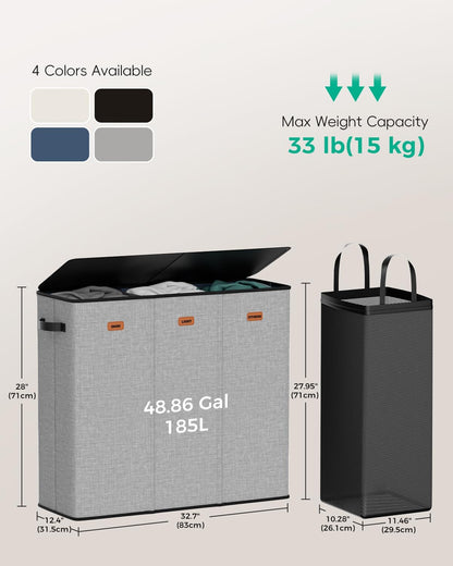 150L Double Laundry Hamper with Lid – 2-Section Clothes Hamper with Removable Bag for Bathroom, Bedroom, Laundry Room & Dorm