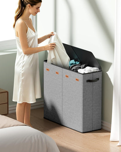 150L Double Laundry Hamper with Lid – 2-Section Clothes Hamper with Removable Bag for Bathroom, Bedroom, Laundry Room & Dorm