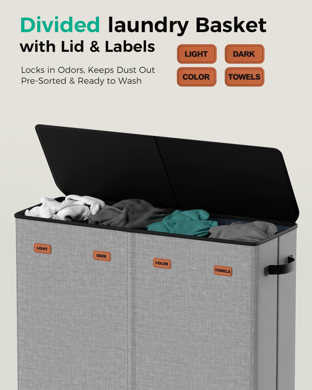 150L Double Laundry Hamper with Lid – 2-Section Clothes Hamper with Removable Bag for Bathroom, Bedroom, Laundry Room & Dorm
