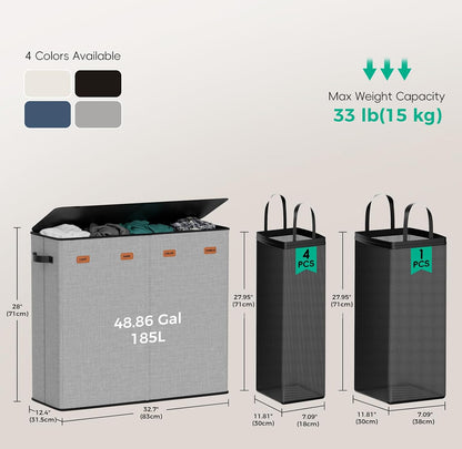 150L Double Laundry Hamper with Lid – 2-Section Clothes Hamper with Removable Bag for Bathroom, Bedroom, Laundry Room & Dorm