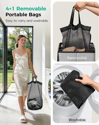 150L Double Laundry Hamper with Lid – 2-Section Clothes Hamper with Removable Bag for Bathroom, Bedroom, Laundry Room & Dorm