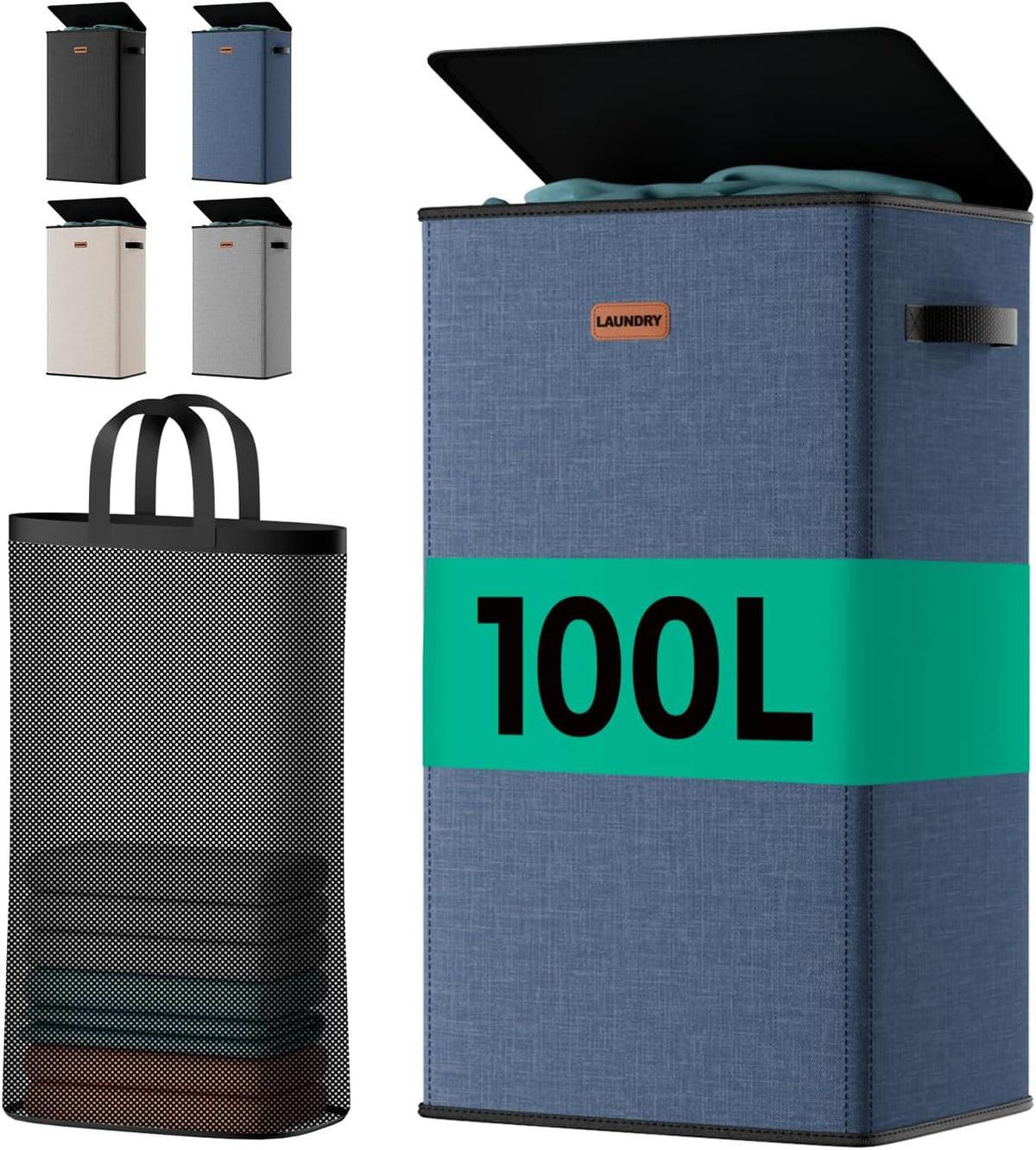 150L Double Laundry Hamper with Lid – 2-Section Clothes Hamper with Removable Bag for Bathroom, Bedroom, Laundry Room & Dorm