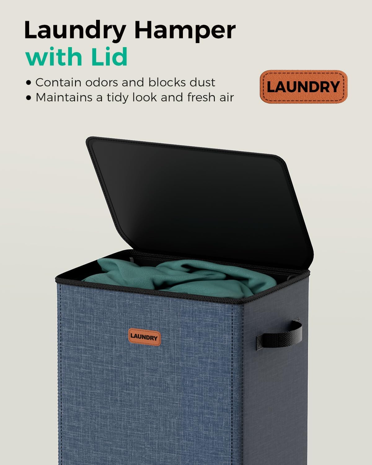 150L Double Laundry Hamper with Lid – 2-Section Clothes Hamper with Removable Bag for Bathroom, Bedroom, Laundry Room & Dorm