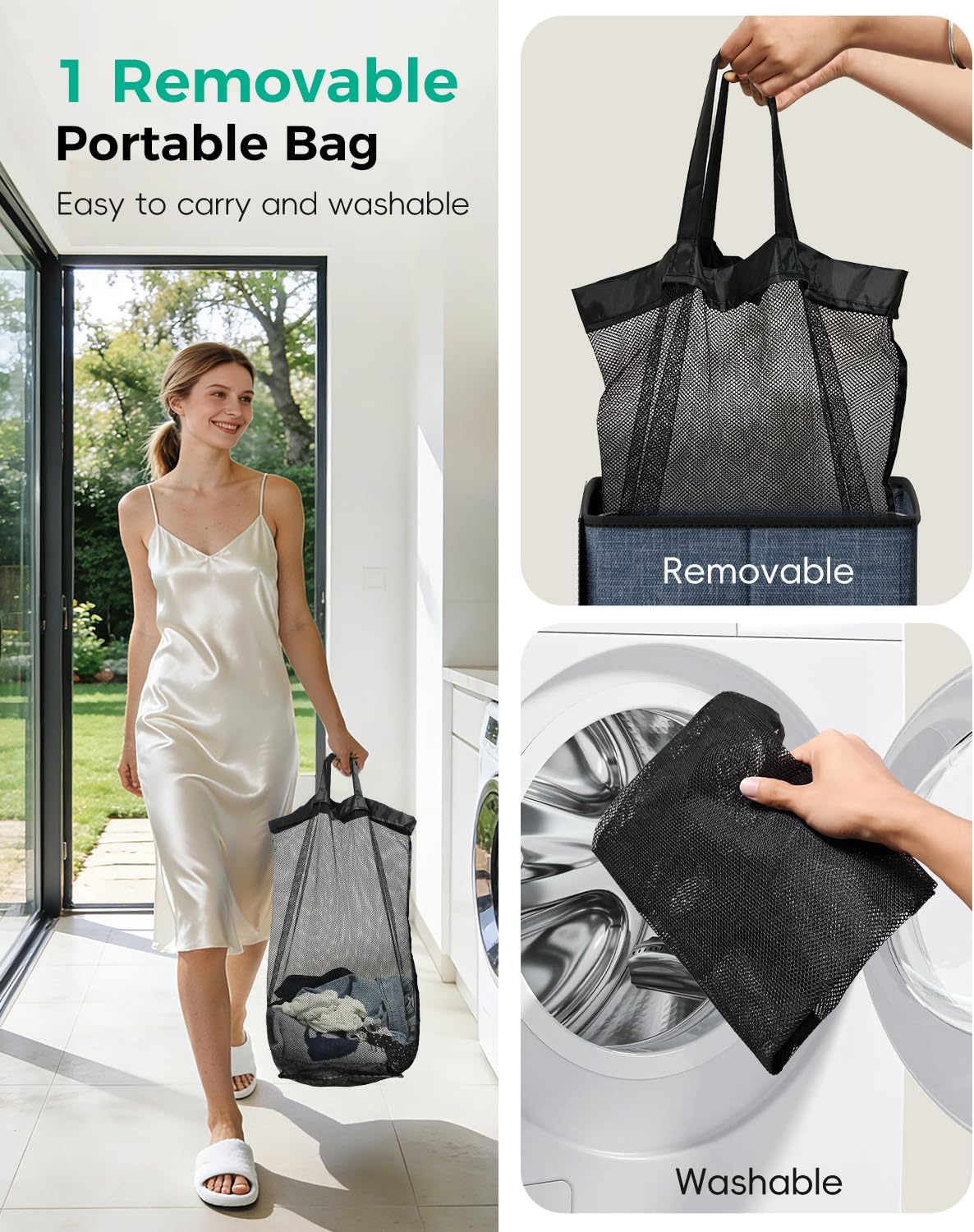 150L Double Laundry Hamper with Lid – 2-Section Clothes Hamper with Removable Bag for Bathroom, Bedroom, Laundry Room & Dorm