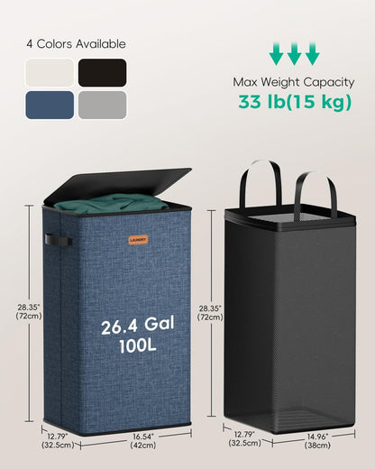 150L Double Laundry Hamper with Lid – 2-Section Clothes Hamper with Removable Bag for Bathroom, Bedroom, Laundry Room & Dorm