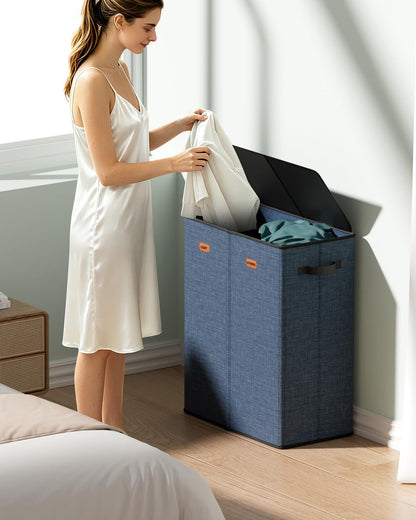 150L Double Laundry Hamper with Lid – 2-Section Clothes Hamper with Removable Bag for Bathroom, Bedroom, Laundry Room & Dorm
