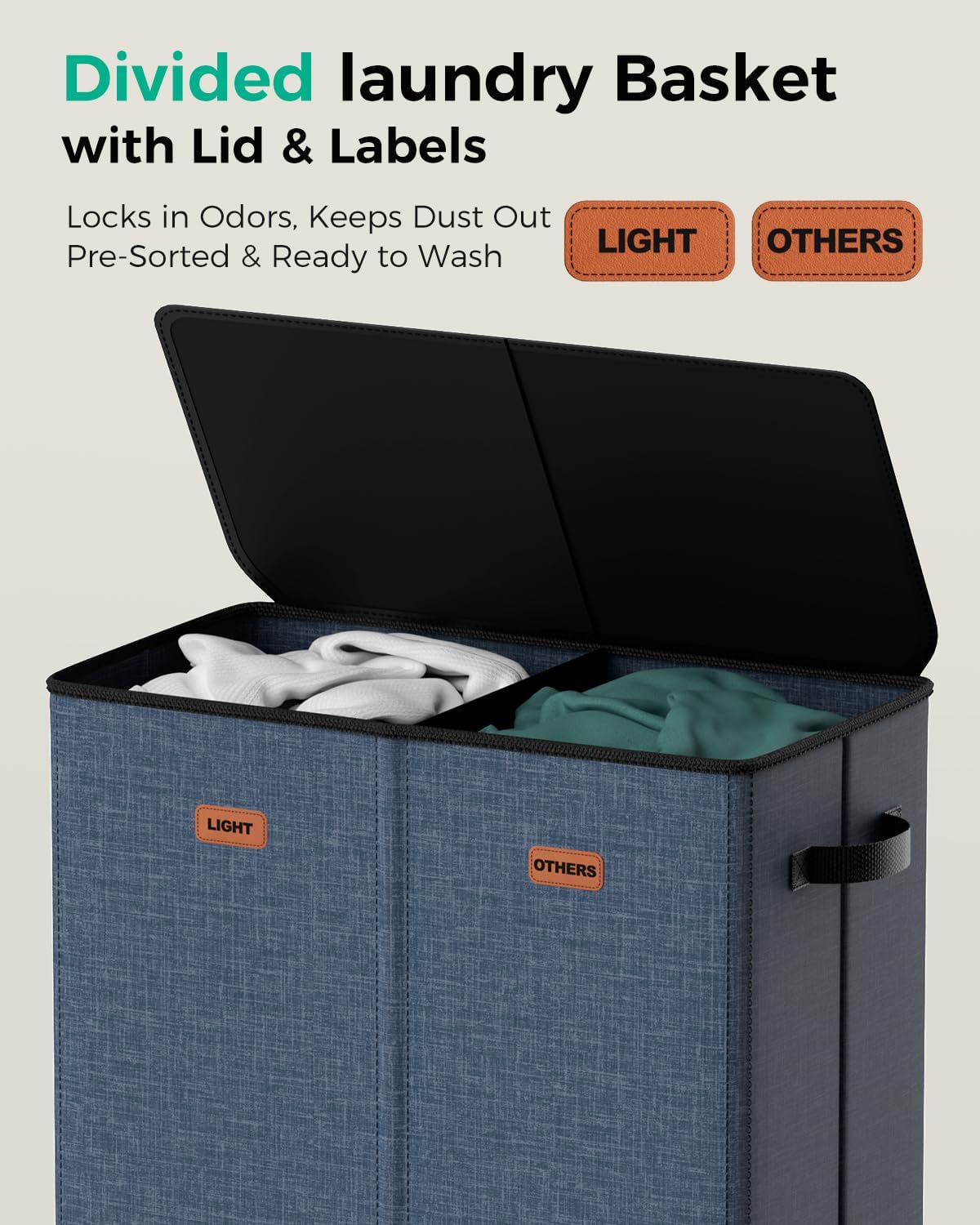 150L Double Laundry Hamper with Lid – 2-Section Clothes Hamper with Removable Bag for Bathroom, Bedroom, Laundry Room & Dorm