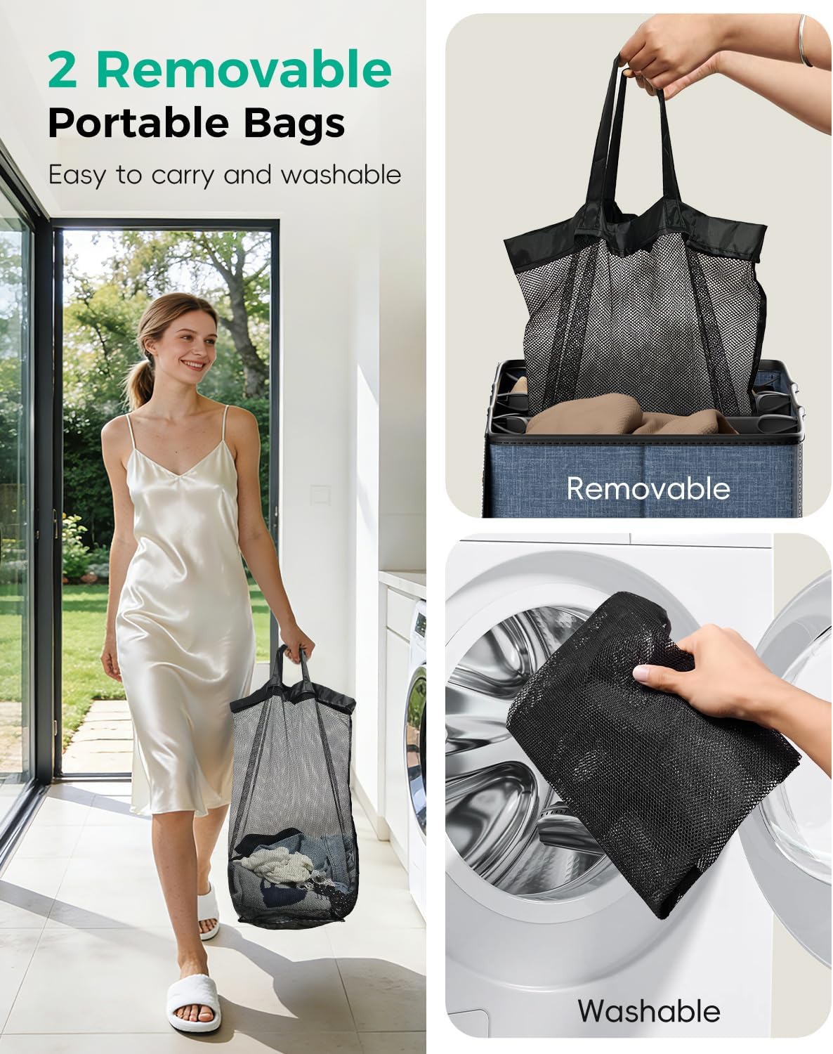 150L Double Laundry Hamper with Lid – 2-Section Clothes Hamper with Removable Bag for Bathroom, Bedroom, Laundry Room & Dorm