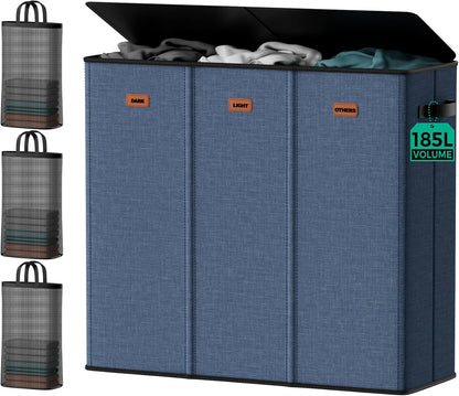 150L Double Laundry Hamper with Lid – 2-Section Clothes Hamper with Removable Bag for Bathroom, Bedroom, Laundry Room & Dorm