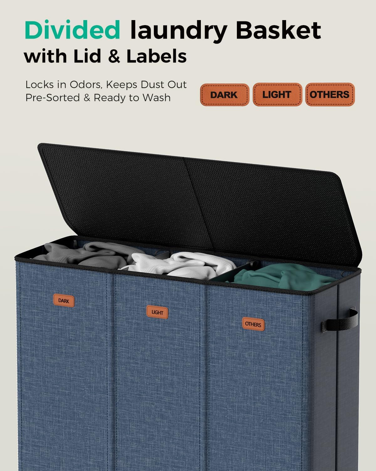 150L Double Laundry Hamper with Lid – 2-Section Clothes Hamper with Removable Bag for Bathroom, Bedroom, Laundry Room & Dorm