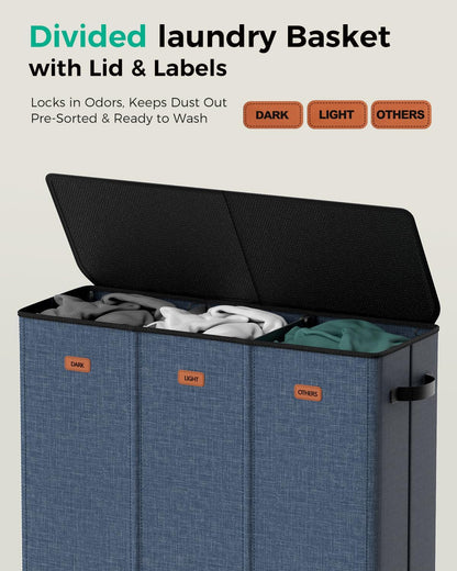 150L Double Laundry Hamper with Lid – 2-Section Clothes Hamper with Removable Bag for Bathroom, Bedroom, Laundry Room & Dorm