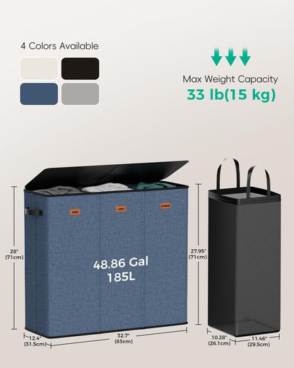 150L Double Laundry Hamper with Lid – 2-Section Clothes Hamper with Removable Bag for Bathroom, Bedroom, Laundry Room & Dorm