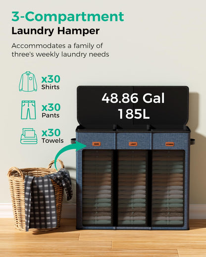 150L Double Laundry Hamper with Lid – 2-Section Clothes Hamper with Removable Bag for Bathroom, Bedroom, Laundry Room & Dorm
