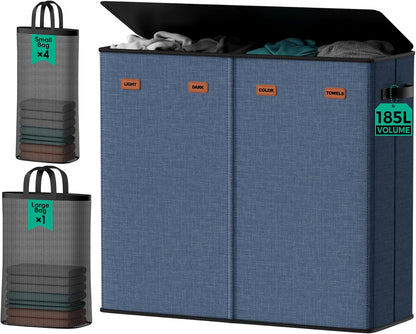 150L Double Laundry Hamper with Lid – 2-Section Clothes Hamper with Removable Bag for Bathroom, Bedroom, Laundry Room & Dorm