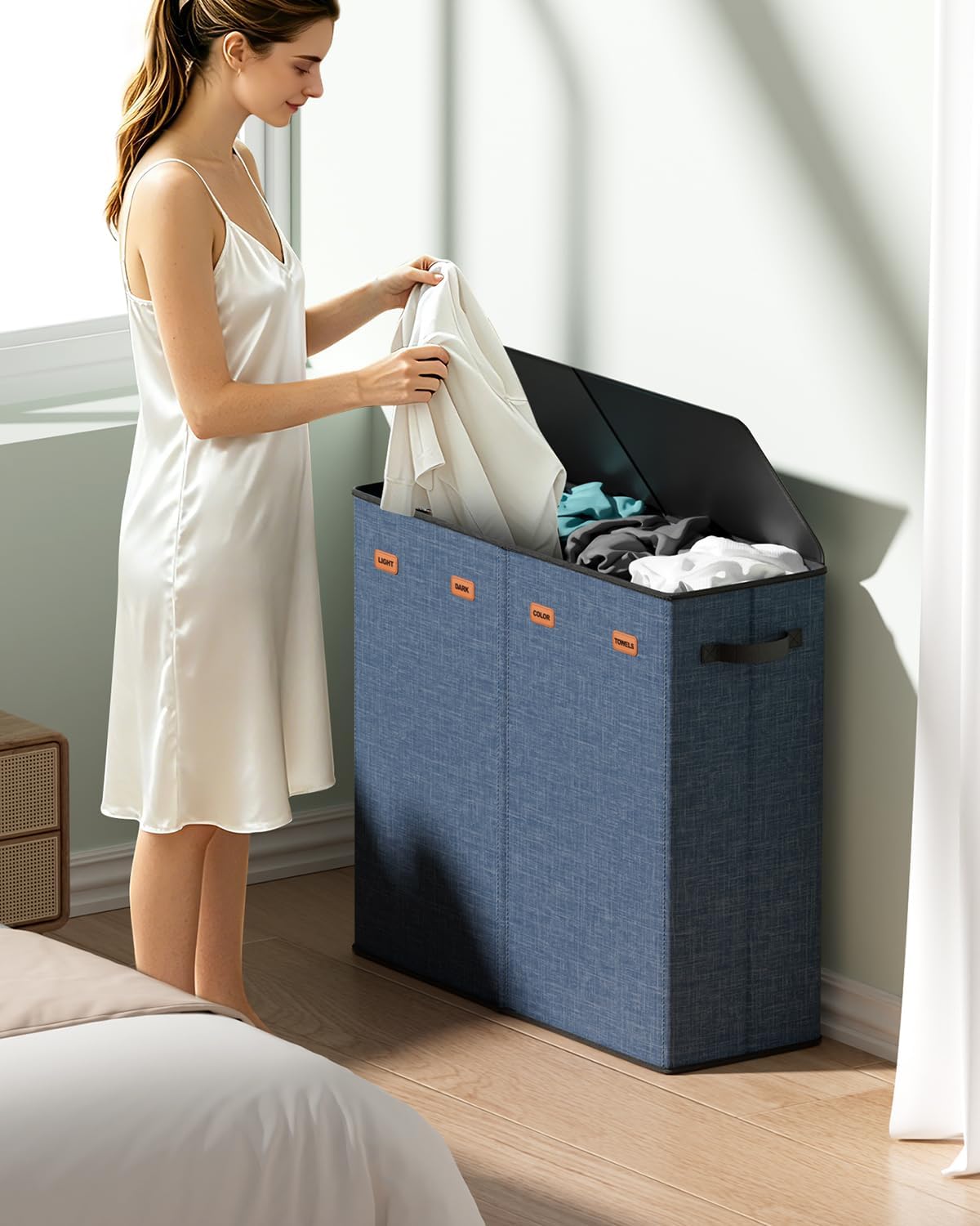 150L Double Laundry Hamper with Lid – 2-Section Clothes Hamper with Removable Bag for Bathroom, Bedroom, Laundry Room & Dorm