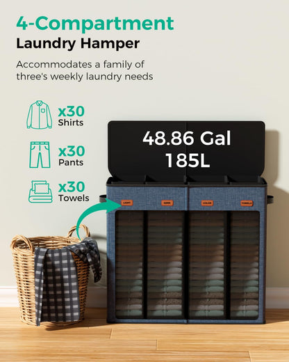 150L Double Laundry Hamper with Lid – 2-Section Clothes Hamper with Removable Bag for Bathroom, Bedroom, Laundry Room & Dorm