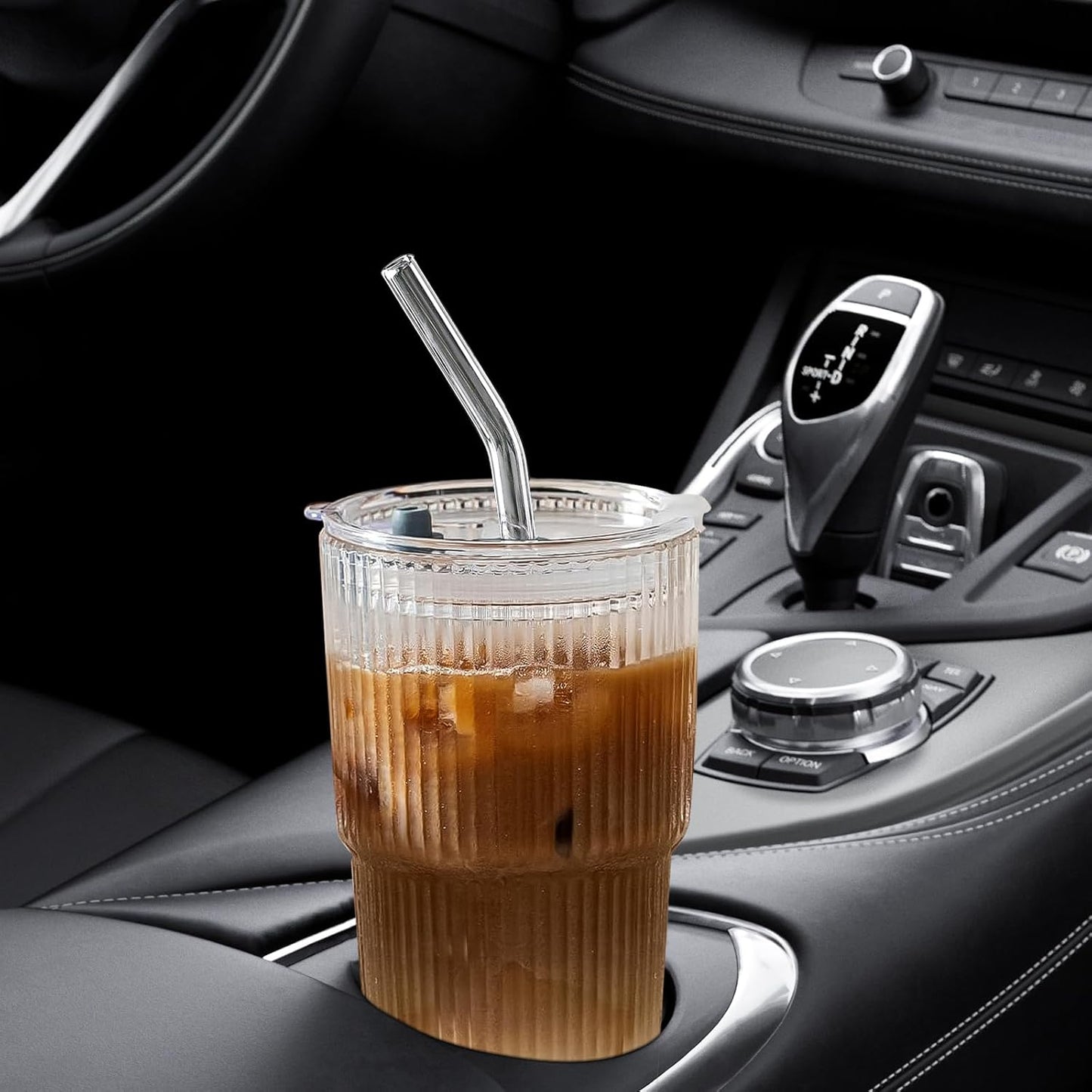 Glass Cups with Lids and Straws – 20oz Glass Tumbler with Straw and Lid, Reusable Iced Coffee Cup, Smoothie & Tea Glass, Ideal for Home, Office, Travel, 4 Pack