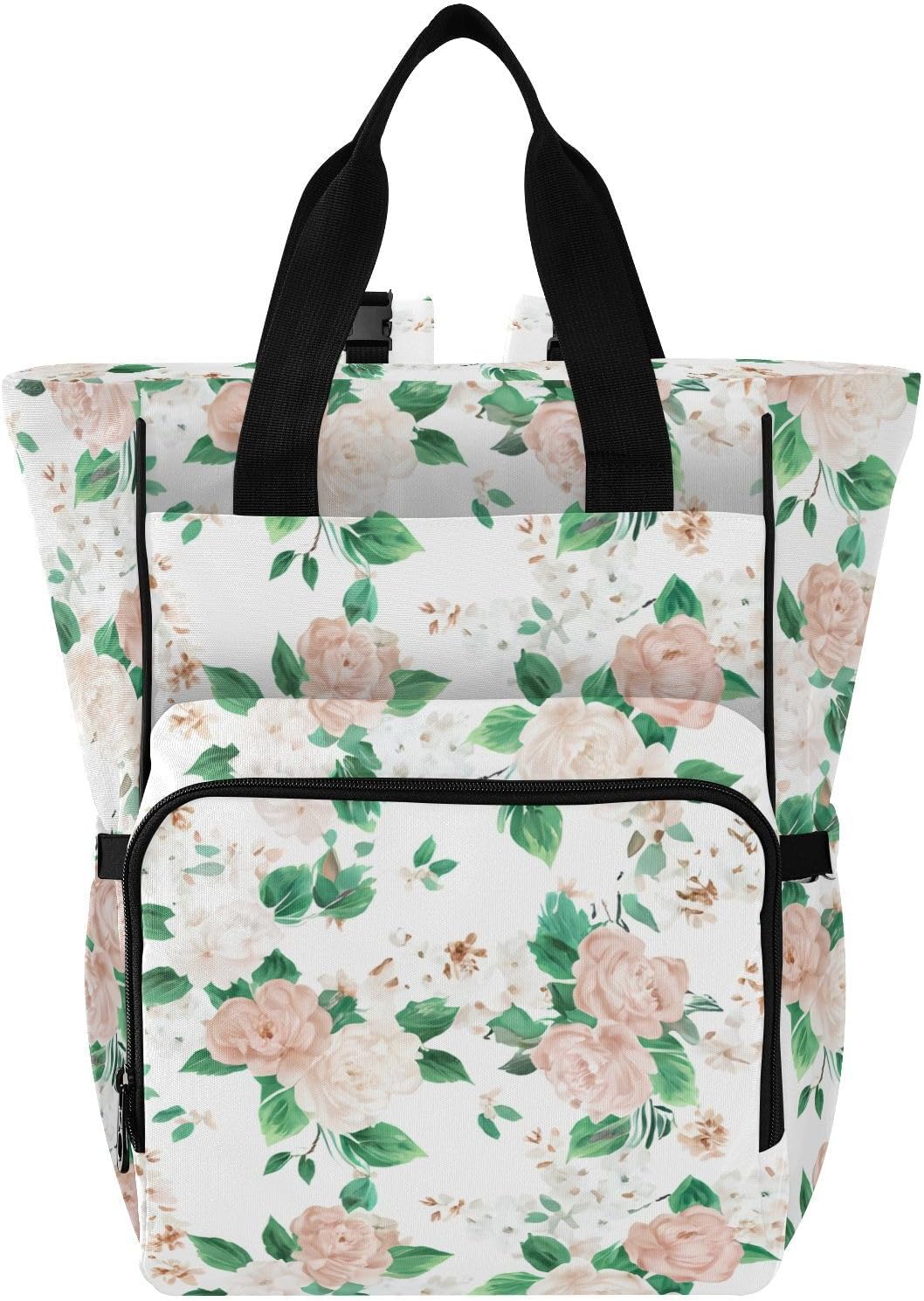 Diaper Bag Backpack, Multifunction Travel Bag for Moms Dads, Baby Changing Bag with Insulted Pockets, Stroller Straps and Side Bottle Pockets Floral Pattern