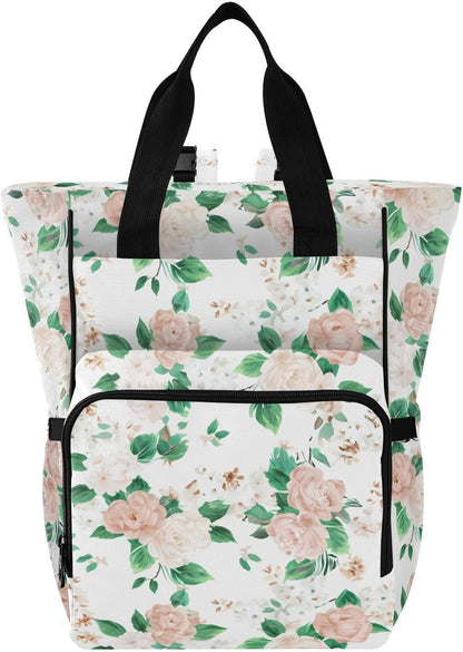 Diaper Bag Backpack, Multifunction Travel Bag for Moms Dads, Baby Changing Bag with Insulted Pockets, Stroller Straps and Side Bottle Pockets Floral Pattern