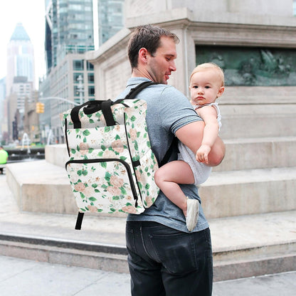 Diaper Bag Backpack, Multifunction Travel Bag for Moms Dads, Baby Changing Bag with Insulted Pockets, Stroller Straps and Side Bottle Pockets Floral Pattern