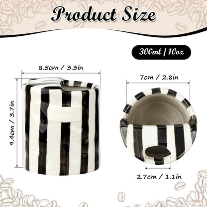 Novelty Ceramic Coffee Mug with Sip Hole, Retro Striped Hand-Painted Design | 10oz Cute Espresso Cup, Microwave & Dishwasher Safe, Non-slip, Ideal for Travel, Home & Office, Gift for Coffee Lovers