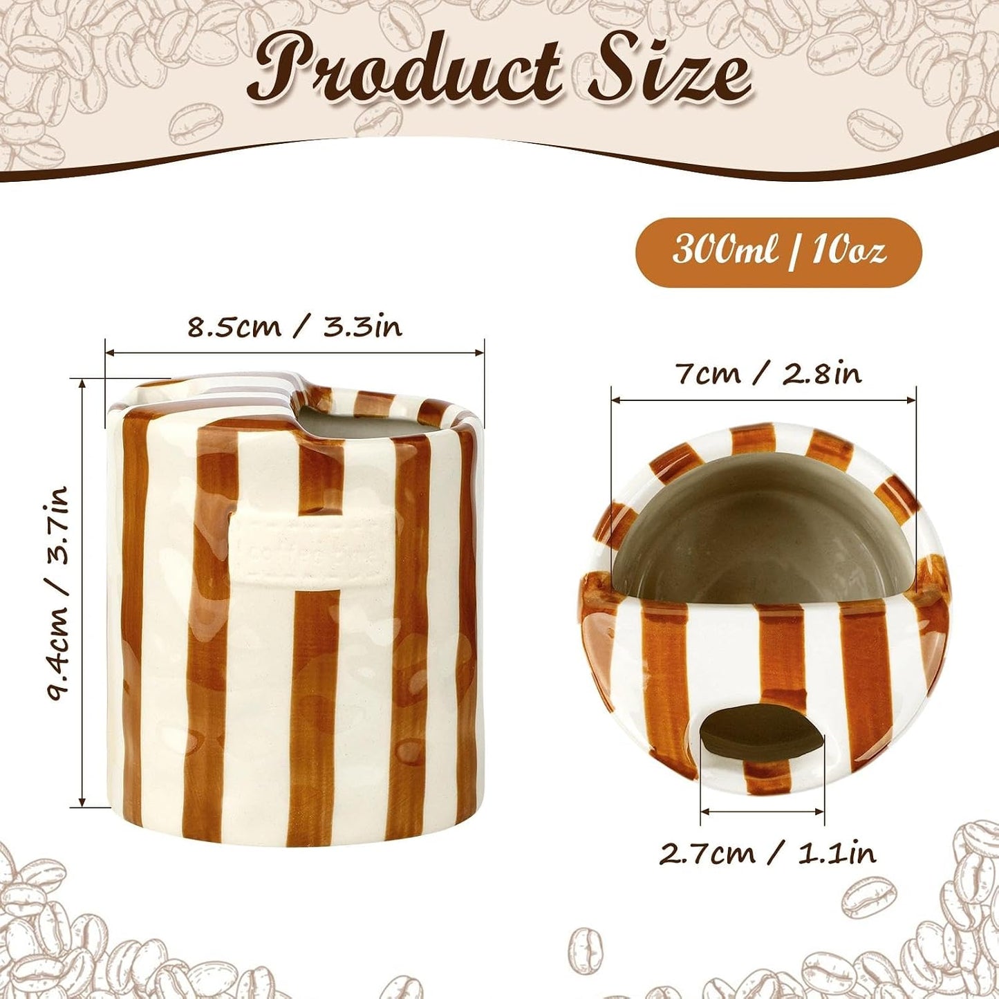Novelty Ceramic Coffee Mug with Sip Hole, Retro Striped Hand-Painted Design | 10oz Cute Espresso Cup, Microwave & Dishwasher Safe, Non-slip, Ideal for Travel, Home & Office, Gift for Coffee Lovers