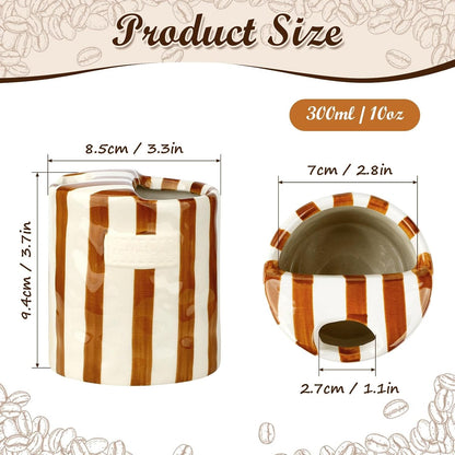 Novelty Ceramic Coffee Mug with Sip Hole, Retro Striped Hand-Painted Design | 10oz Cute Espresso Cup, Microwave & Dishwasher Safe, Non-slip, Ideal for Travel, Home & Office, Gift for Coffee Lovers