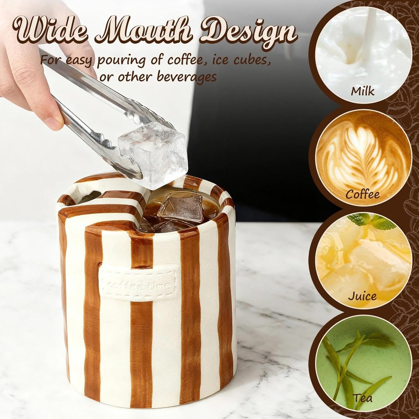 Novelty Ceramic Coffee Mug with Sip Hole, Retro Striped Hand-Painted Design | 10oz Cute Espresso Cup, Microwave & Dishwasher Safe, Non-slip, Ideal for Travel, Home & Office, Gift for Coffee Lovers