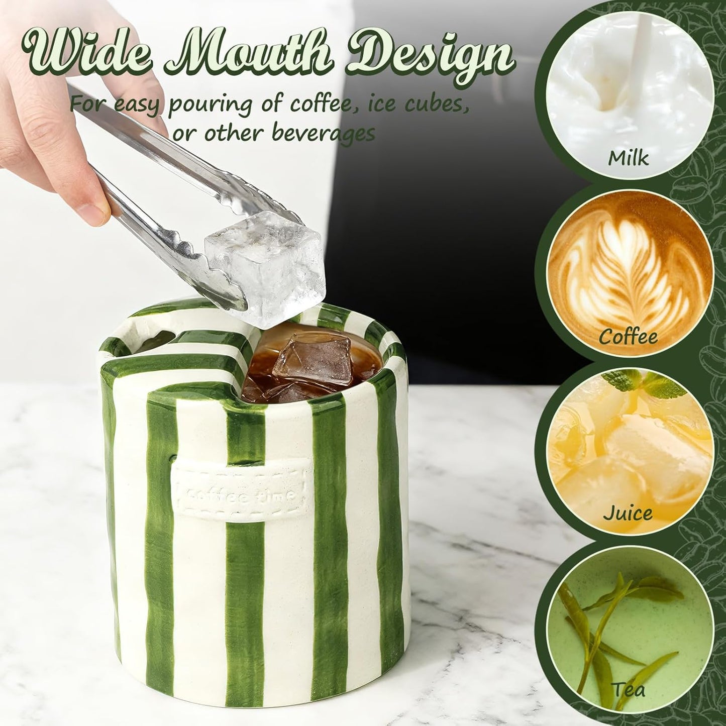 Novelty Ceramic Coffee Mug with Sip Hole, Retro Striped Hand-Painted Design | 10oz Cute Espresso Cup, Microwave & Dishwasher Safe, Non-slip, Ideal for Travel, Home & Office, Gift for Coffee Lovers