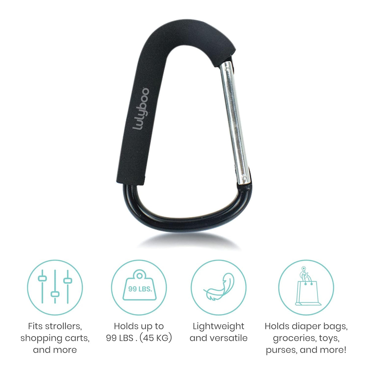 Multi-Use Metal Organizer Hook - Heavy-Duty Stroller, Diaper Bag & Purse Carabiner with Spring-Loaded Closure, EVA Grip, Black - Lightweight, Versatile, Holds Up to 99 lbs