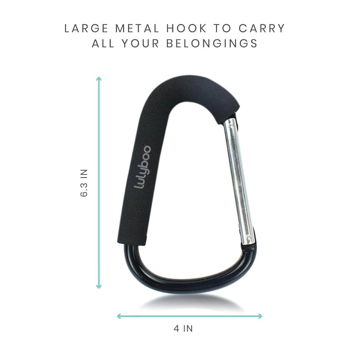 Multi-Use Metal Organizer Hook - Heavy-Duty Stroller, Diaper Bag & Purse Carabiner with Spring-Loaded Closure, EVA Grip, Black - Lightweight, Versatile, Holds Up to 99 lbs