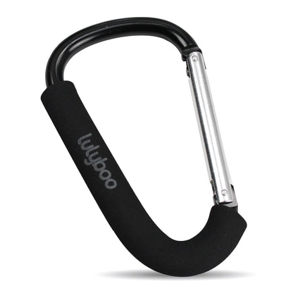 Multi-Use Metal Organizer Hook - Heavy-Duty Stroller, Diaper Bag & Purse Carabiner with Spring-Loaded Closure, EVA Grip, Black - Lightweight, Versatile, Holds Up to 99 lbs