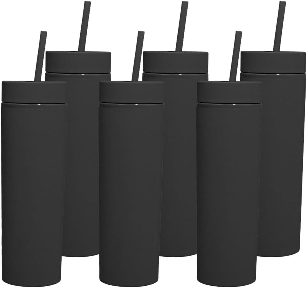 Skinny Tumblers with Lids and Straws Bulk.Matte Multi Slim Tumbler Cups with Straws.16 oz Plastic Pastel Double Walled Acrylic Skinny Tumbler Set for Smoothie Ice Coffee.Customizable DIY Gift.