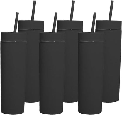 Skinny Tumblers with Lids and Straws Bulk.Matte Multi Slim Tumbler Cups with Straws.16 oz Plastic Pastel Double Walled Acrylic Skinny Tumbler Set for Smoothie Ice Coffee.Customizable DIY Gift.