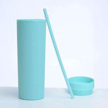 Skinny Tumblers with Lids and Straws Bulk.Matte Multi Slim Tumbler Cups with Straws.16 oz Plastic Pastel Double Walled Acrylic Skinny Tumbler Set for Smoothie Ice Coffee.Customizable DIY Gift.