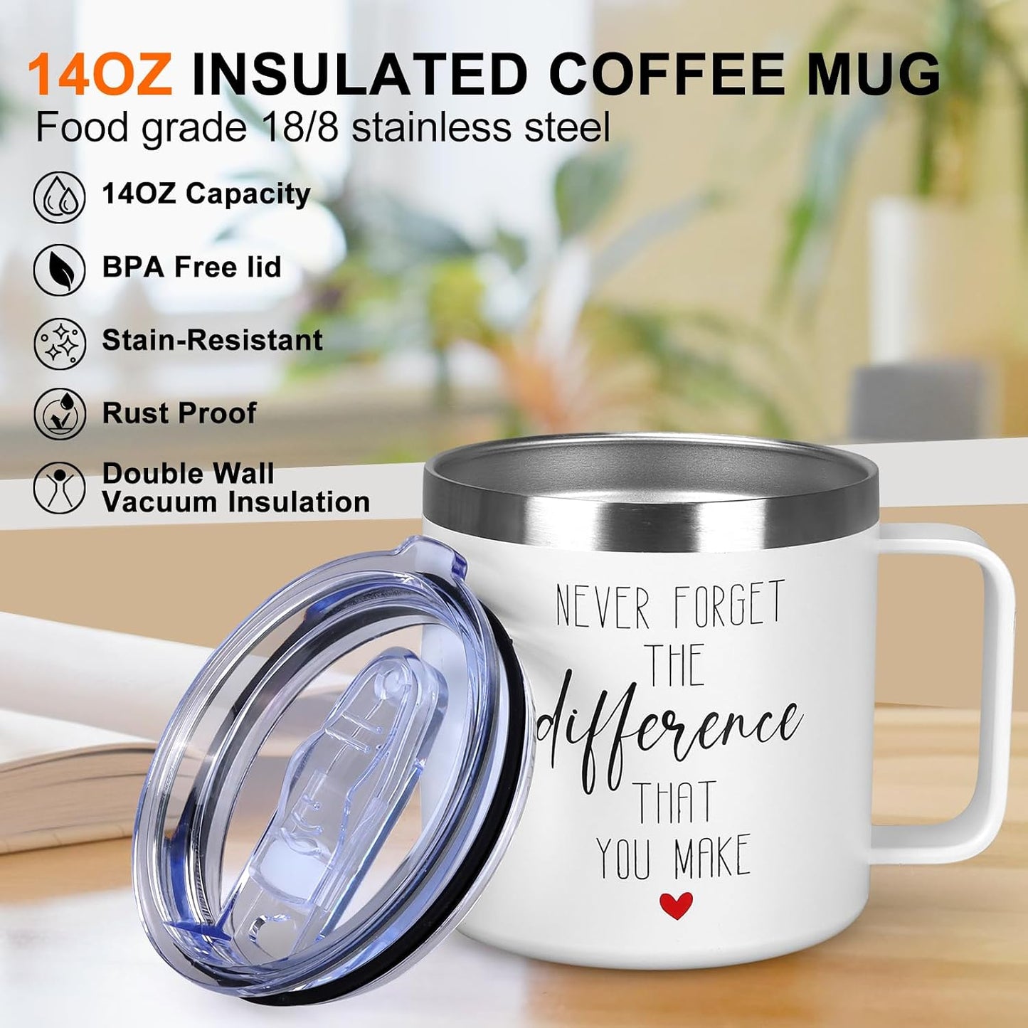 Inspirational Gifts for Women Insulated Travel Coffee Mug with Handle | Employee Appreciation Coworkers Female Gift Stainless Cup Positive Affirmation Gifts for Woman Tumbler Camping Mug with Lid
