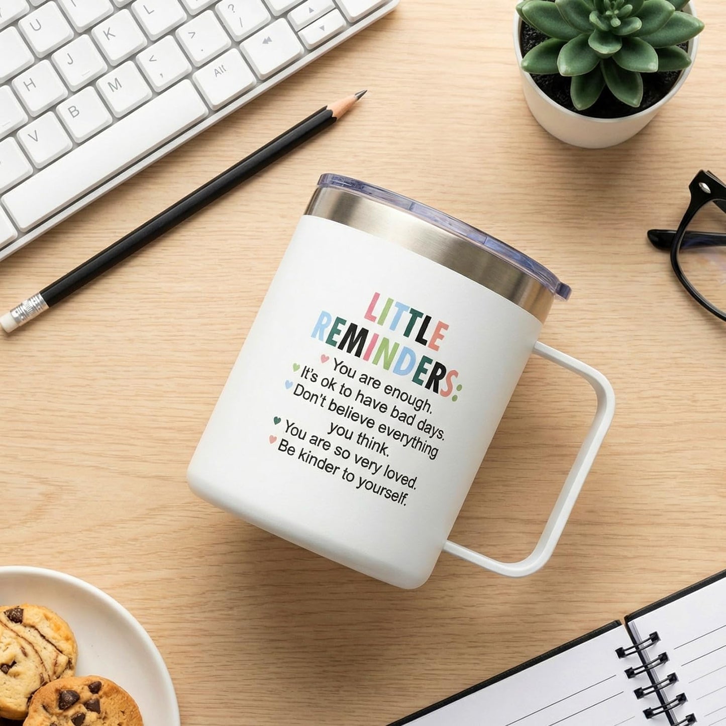 Inspirational Gifts for Women Insulated Travel Coffee Mug with Handle | Employee Appreciation Coworkers Female Gift Stainless Cup Positive Affirmation Gifts for Woman Tumbler Camping Mug with Lid