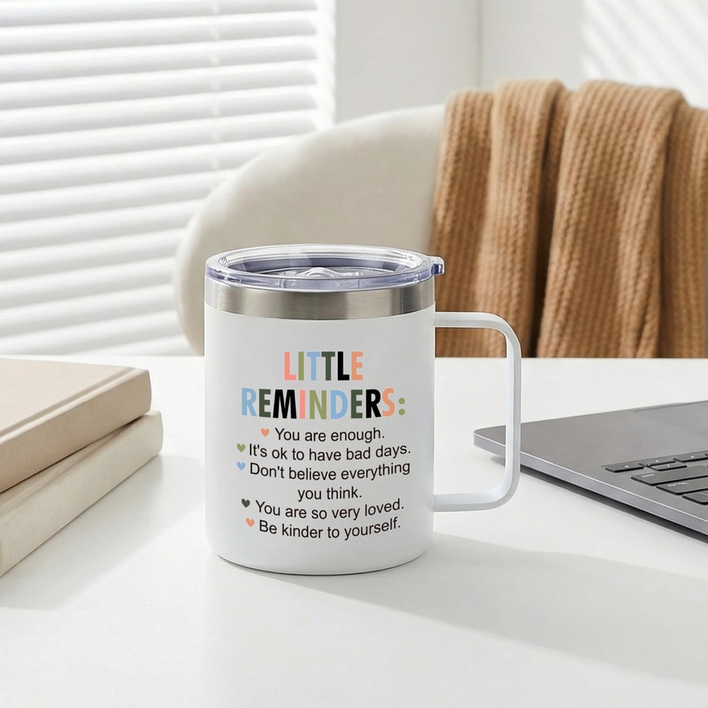 Inspirational Gifts for Women Insulated Travel Coffee Mug with Handle | Employee Appreciation Coworkers Female Gift Stainless Cup Positive Affirmation Gifts for Woman Tumbler Camping Mug with Lid