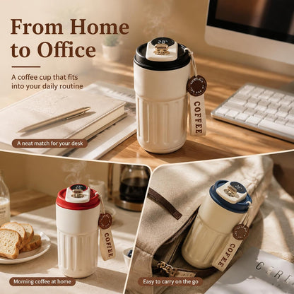 Smart Coffee Travel Mug with Temperature Display, Leak-Proof Portable Cup, 15 oz Stainless Steel Vacuum Insulated Tumbler, Touch Screen Digital Lid for Hot & Cold Drinks (Coffee Brown)