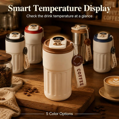 Smart Coffee Travel Mug with Temperature Display, Leak-Proof Portable Cup, 15 oz Stainless Steel Vacuum Insulated Tumbler, Touch Screen Digital Lid for Hot & Cold Drinks (Coffee Brown)