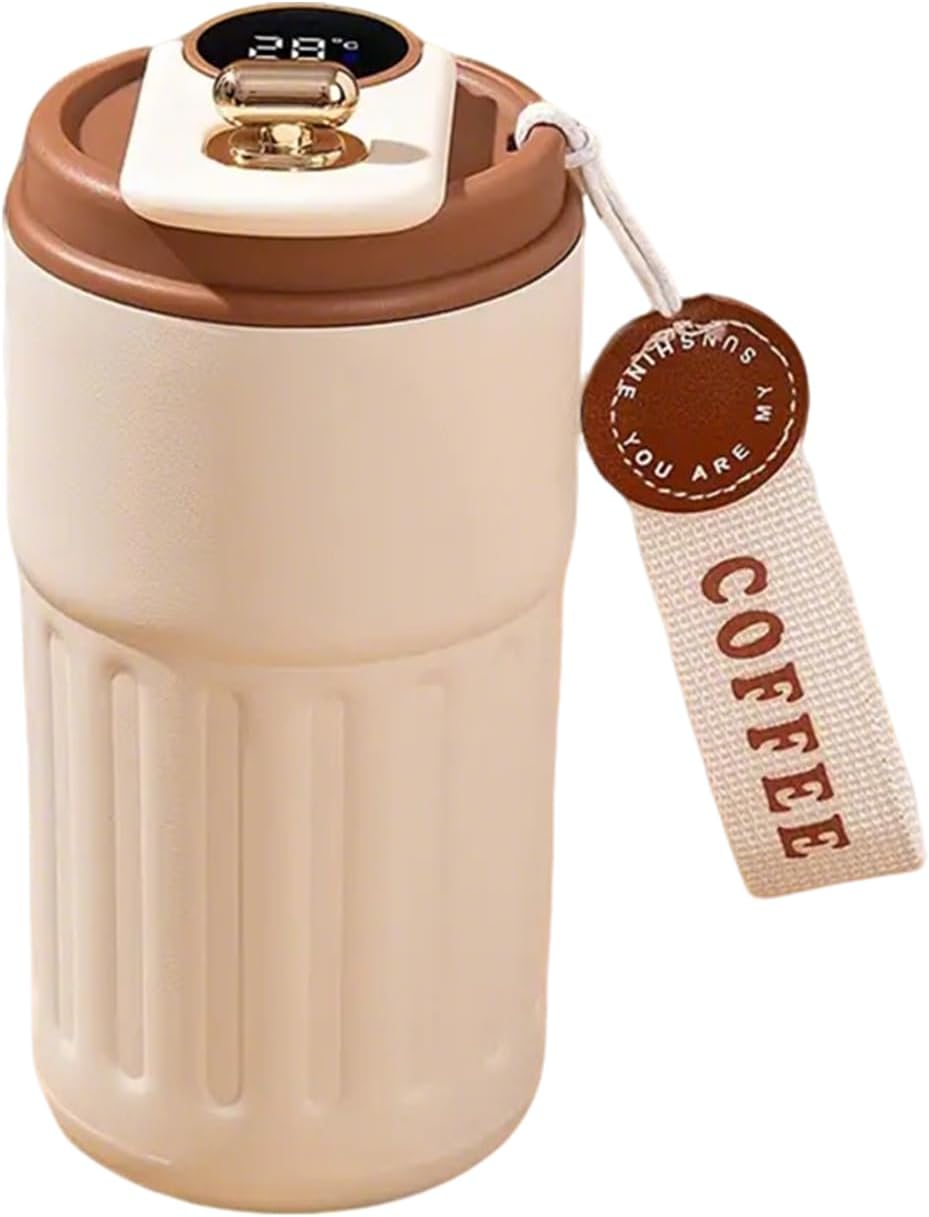 Smart Coffee Travel Mug with Temperature Display, Leak-Proof Portable Cup, 15 oz Stainless Steel Vacuum Insulated Tumbler, Touch Screen Digital Lid for Hot & Cold Drinks (Coffee Brown)