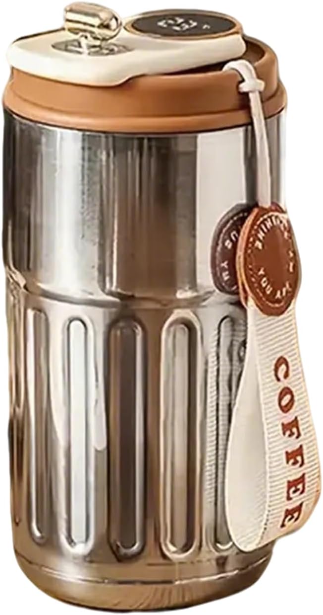 Smart Coffee Travel Mug with Temperature Display, Leak-Proof Portable Cup, 15 oz Stainless Steel Vacuum Insulated Tumbler, Touch Screen Digital Lid for Hot & Cold Drinks (Coffee Brown)