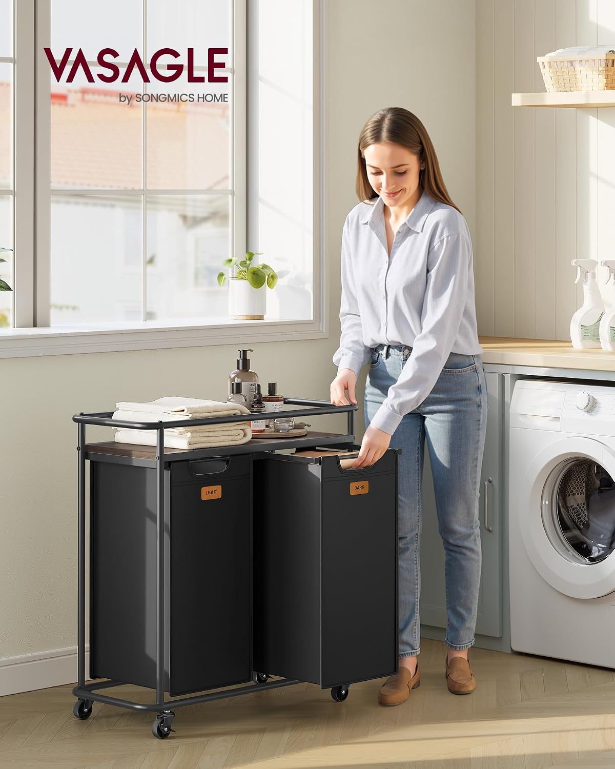 Laundry Sorter with Wheels, Portable Rolling Cart, 26.4 Gal.(100 L)