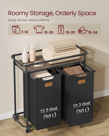Laundry Sorter with Wheels, Portable Rolling Cart, 26.4 Gal.(100 L)
