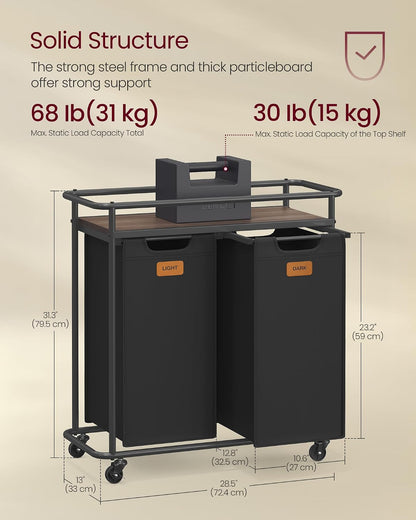 Laundry Sorter with Wheels, Portable Rolling Cart, 26.4 Gal.(100 L)