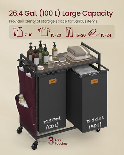 Laundry Sorter with Wheels, Portable Rolling Cart, 26.4 Gal.(100 L)