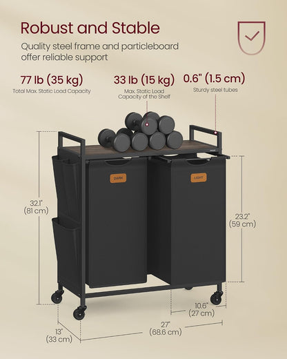 Laundry Sorter with Wheels, Portable Rolling Cart, 26.4 Gal.(100 L)